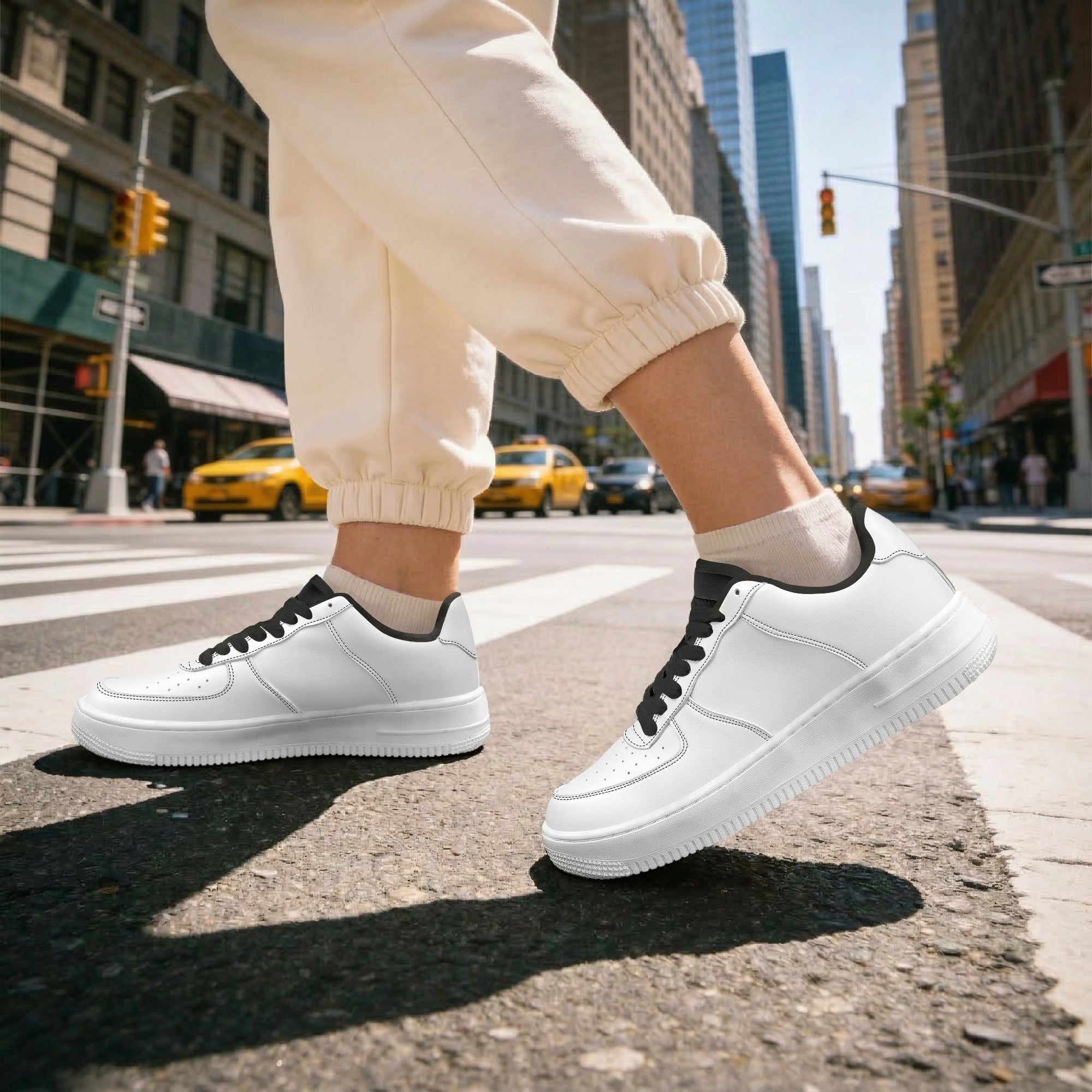Black Low-Top Leather Sports Sneakers