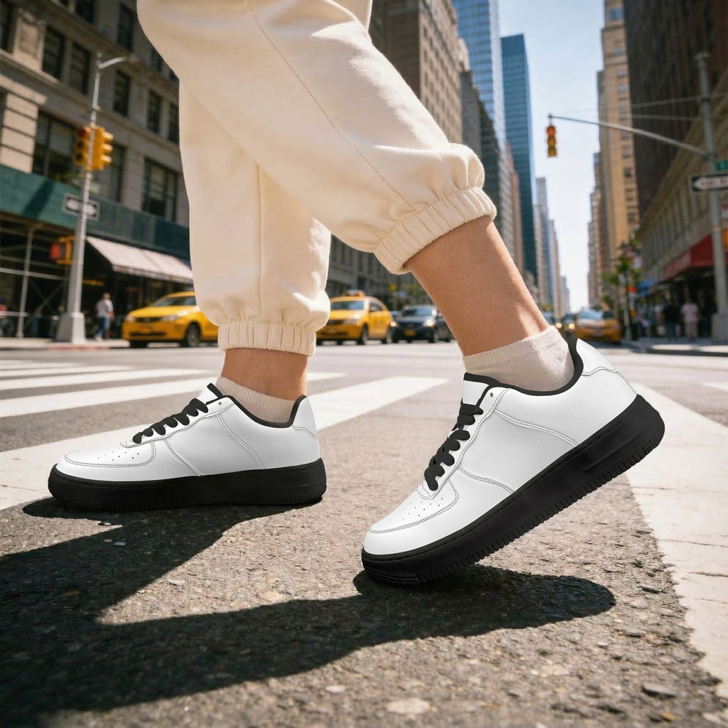 AF1 Low-Top Leather Sports Sneakers - Black Sole